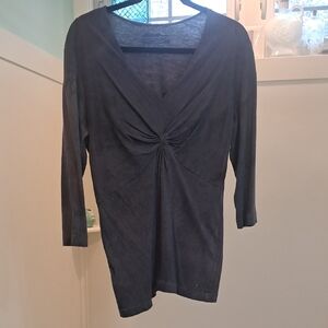 Eddie Bauer Heathered Dark Grey Twist Front Tunic Top